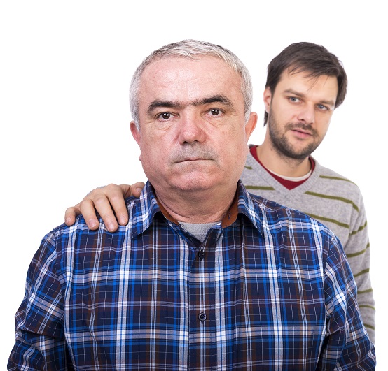 Unhappy older man and son